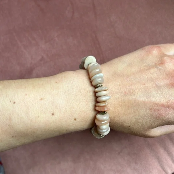 Broken Vintage Pink Opal semi-precious gemstone with brass labyrinth Charm. - Picture 5 of 8